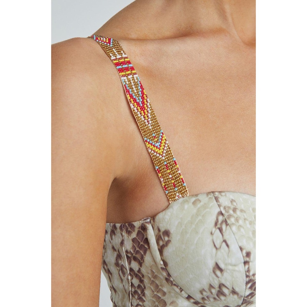 NWT L'Agence Sutton Beaded Strap Maxi Dress in Light Sage Multi Desert Snake - 0 - Picture 2 of 16